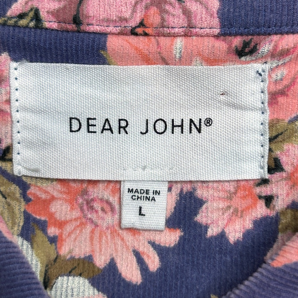 Dear John Corduroy Pearl Snap Shirt Womens L Pink Blue Floral Western Cowgirl - Picture 3 of 8